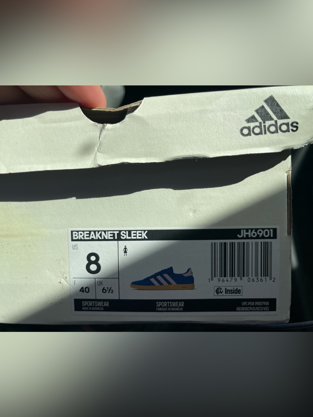 Adidas Women’s Blue Suede Sneakers with White Stripes and Gum Sole - Picture 2 of 3